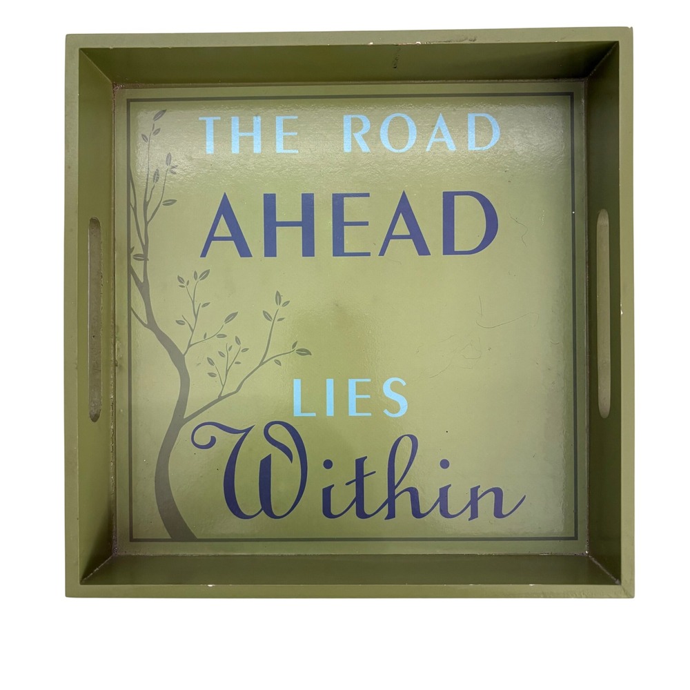Target Home‎ Olive Green Wooden Decorative Tray The Road Ahead Lies Within 10x10